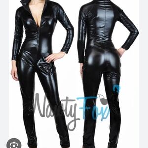 Nawty Fox Black Faux Leather Catsuit